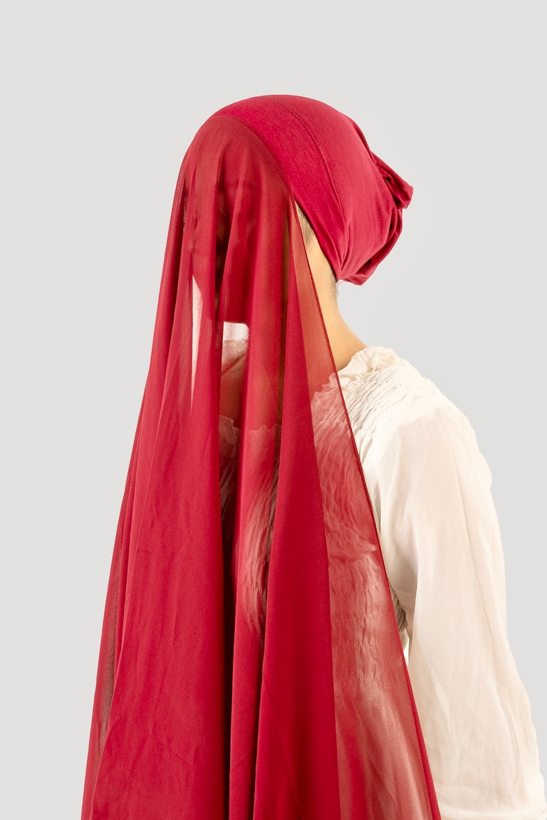 Instant Georgette Hijab with Cap - French Raspberry